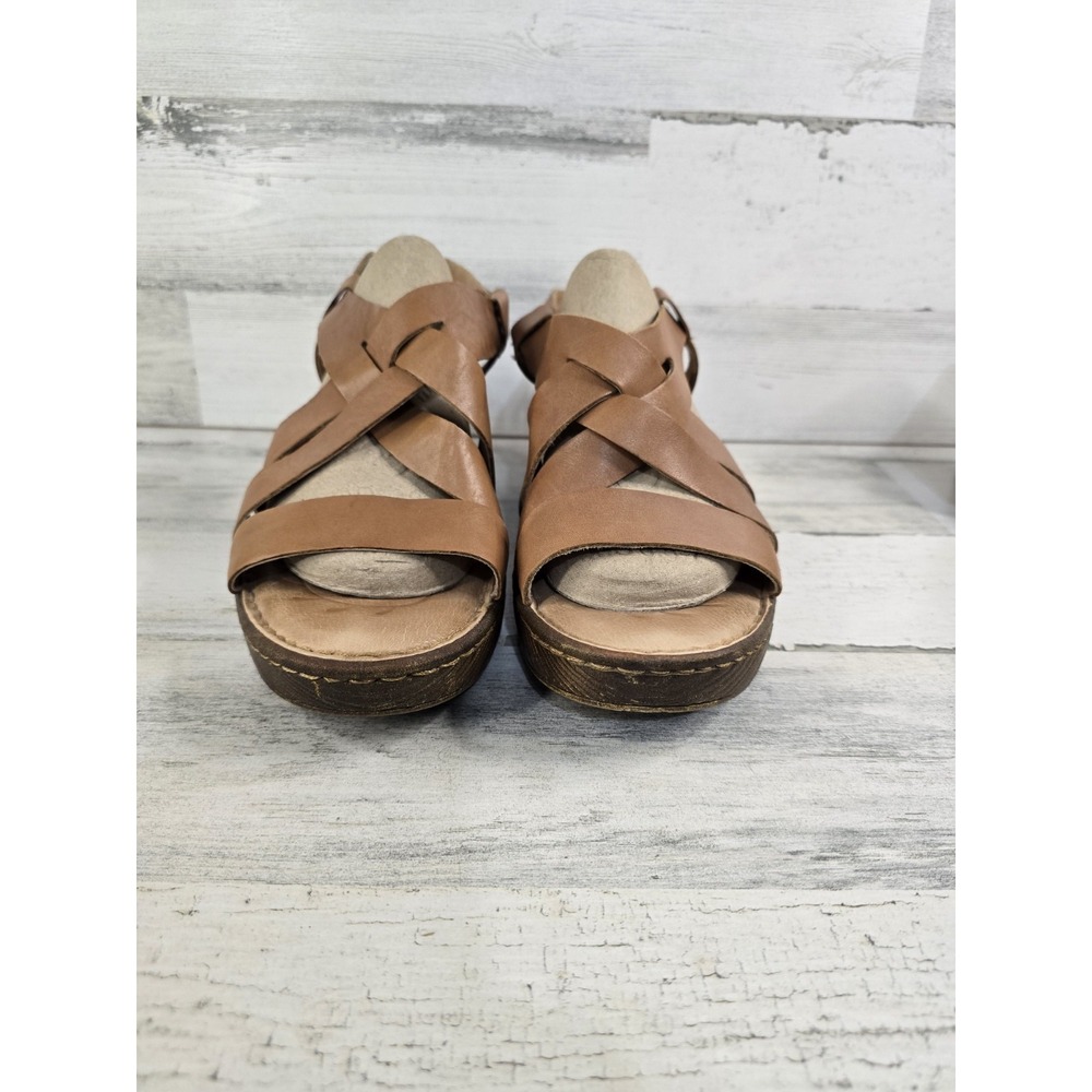Born Womens Tan Brown Leather Strappy Platform Wedge Slingback Sandals Size 11M